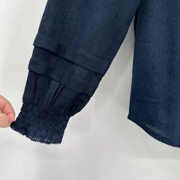 Quince Women's Textured Cotton Peasant Blouse sz S Small Navy Blue NWT Boho Top - Picture 5 of 8